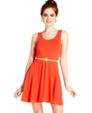 Juniors Dress, Sleeveless Belted A-Line