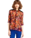 Juniors Top, Long Sleeve Floral-Print Cutout Blous