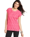 Top, Short-Sleeve Eyelet Lace