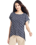 Petite Top, Short-Sleeve Printed High-Low