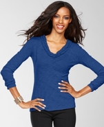 Top, Long-Sleeve V-Neck Ruffle-Trim