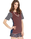 Top, Short-Sleeve High-Neck Striped Tee