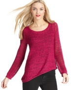 Sweater, Long-Sleeve Mesh Asymmetrical