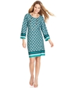 Petite Dress, Three-Quarter-Sleeve Printed Shift