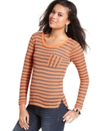 Juniors Top, Long Sleeve Striped Knit