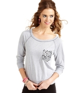 Juniors Top, Long Sleeve Sequin Raglan