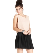 Juniors Dress, Sleeveless Pleated Colorblock