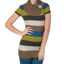 Juniors Striped Cowl Neck Short-sleeve Tunic