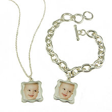 Sterling Silver Plated Wave Photo Necklace and Bra