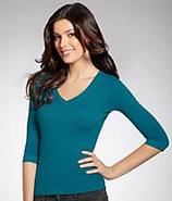 3¾4 Sleeve Deep V-Neckline T-Shirt
