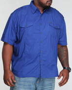 Men Poplin Military Shirt (B&T) Blue 4X