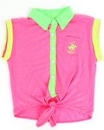 Girls Neon Tie Front Top (7-16) Pink 7/8 (S)