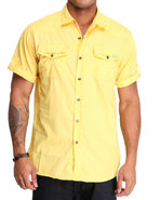 Mo7 Men Garment Washed S/S Shirt Yellow Small