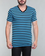 Men Engineer Thick Stripe V-Neck Tee Blue X-Large