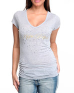 Women V-Neck T-Shirt Light Grey Small