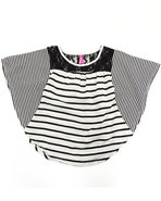 Girls Striped Cape Top W/ Lace (7-16) Black 10/12 