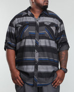 Men Navajo Roll Up Shirt (B&T) Black 4X