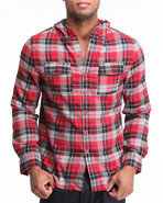 Men Plaid Woven Shirt Red Medium