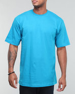 Men Plain Short Sleeve Crew Neck Blue Large