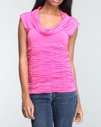 Women Rouched Cowl Neck Top Pink Medium