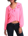 Women Ruffle Tie Top Pink Small