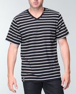 Mo7 Men Core Collection Striped V-Neck S/S Tee Bla