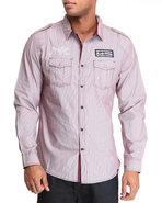 Men Stripe With Poplin Trim Woven Shirt Maroon Med
