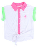 Girls Neon Tie Front Top (7-16) White 14/16 (L)