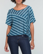 Women Cropped Stripe Tee Blue Medium
