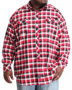 Men L/S Herringbone Check Button-Down (B&T) Red 5X