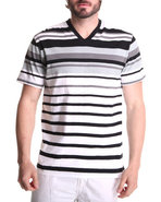 Men Engineered Stripe V-Neck Tee Black Large