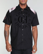 Men Striped Holder Button Down Black Medium