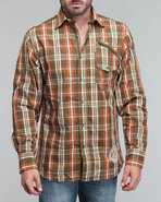 Men L/S Rollup Plaid Woven Olive Medium