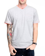 Men S/s V-neck Tee W/ Contrast Double Layer Detail