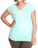 Women Teardrop Ab Logo V-Neck Tee (Plus) Green 2X