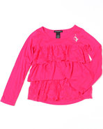 Girls Tiered Ruffle Top (7-16) Pink 16 (Xl)