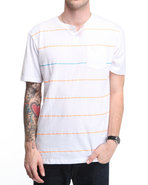 Men S/S Henley Neon Stripe Tee White X-Large