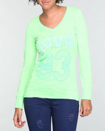 Women Printed Neon Long Sleeve Burnout Green Mediu