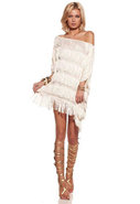 Sasha Fringed Poncho Dress in Cream
