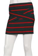 7 Band Criss Cross Skirt in Green Red Stripe