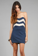 Zig Zag Strapless Dress in Blue/White