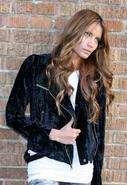 Crushed Velvet Moto Jacket in Black