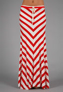 Long Striped Bias Skirt in Red/White Stripe