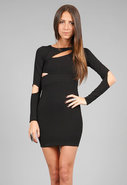 Long Sleeve Cut Out Dress in Black