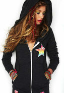 Zip Up Hoodie with Tribal Print in Black