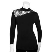 3/4 Sleeve Mock Neck with Asymmetric Lace Inset 11