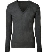 Grey Heather Wool-Silk Shepton Moto V-Neck Pullove