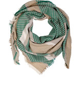 Beige/Green Cotton-Linen Scarf