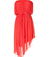 Bright Coral Strapless Belted Dress