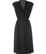 Black Belted Silk Wrap Dress